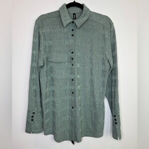 Joelle Pistole pointelle Green longer button classic elegant Shirt size small